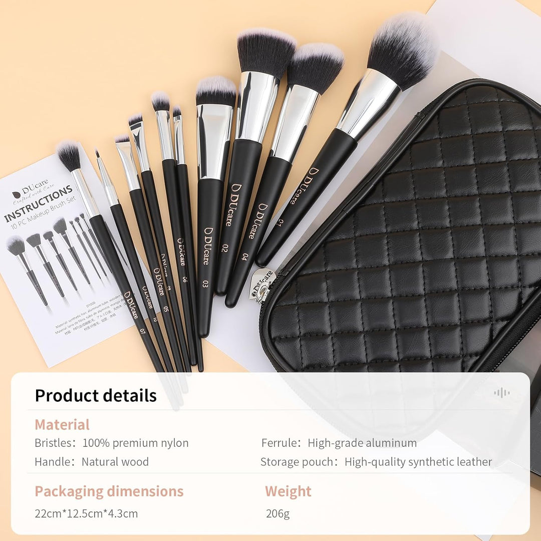 DUcare Brochas de maquillaje con estuche, 10 piezas de brochas de m...