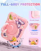 Funda Kidcube para iPad de 10ª Generación de 10.9 Pulgadas 2022, para iPad A16 de 11ª Generación 2025 - para Niñas Linda Diseño 3D de Mariposa Kawaii con Soporte Giratoria y Correa, Funda de Silicona