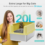 Caja de arena de acero inoxidable con lado alto, caja de arena extragrande XXL para gatos grandes y múltiples gatos, antiadherente, sin fugas de orina, bandeja de arena para gatos fácil de limpiar