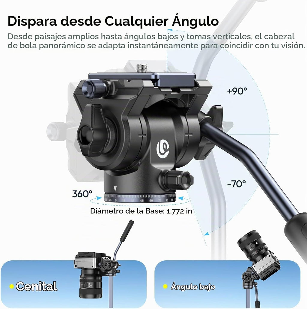 ULANZI Ombra Xiang Ⅱ - Trípode de video para cámara con cabezal fluido, trípode de viaje de 61.5 pulgadas con placa de liberación rápida de Arca giratoria de 360°, soporte portátil para cámara de teléfono, vlogging, grabación de video con bolsa de