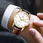 Reloj de cuero casual para hombre, fácil de leer, analógico de acero inoxidable de tres manecillas, para hombre, minimalista, fecha, impermeable, luminoso, reloj de pulsera de cuarzo para
