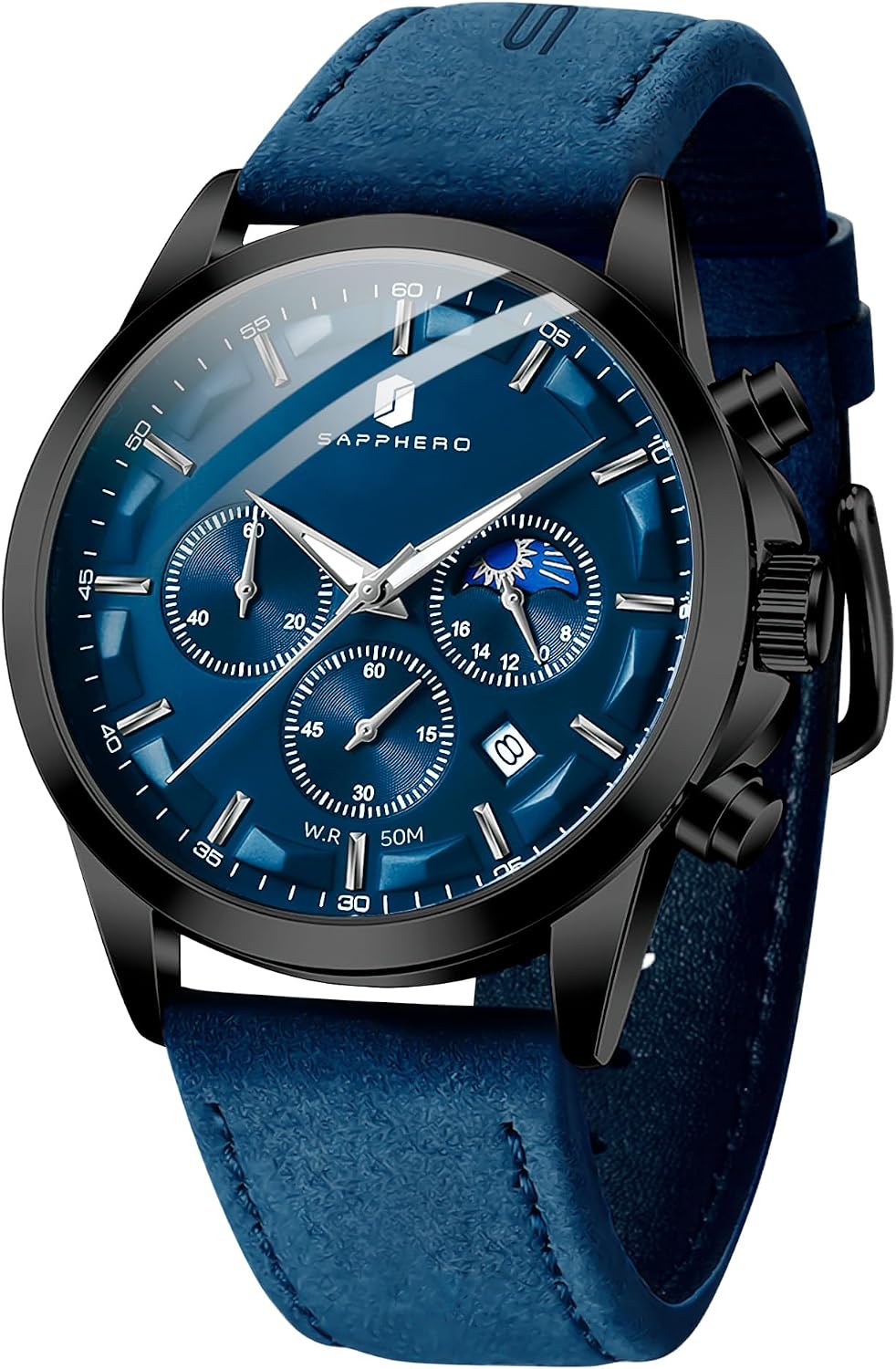 SAPPHERO Relojes cronógrafos para hombre, reloj analógico de acero inoxidable casual original para negocios, 50M, impermeable, luminoso, con esfera de fecha, regalo para hombre