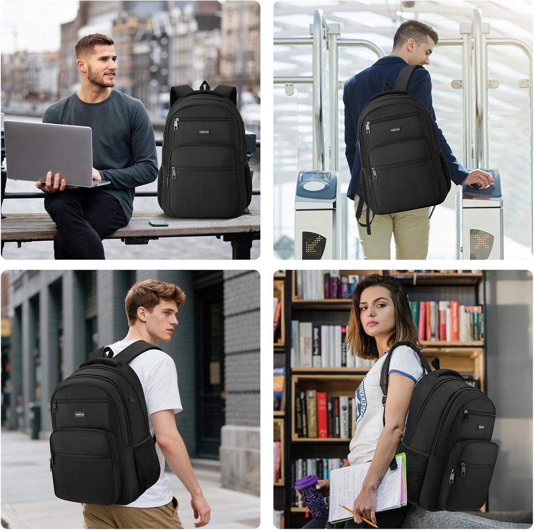 YAMTION Mochila negra para laptop para hombres y mujeres, mochila e...
