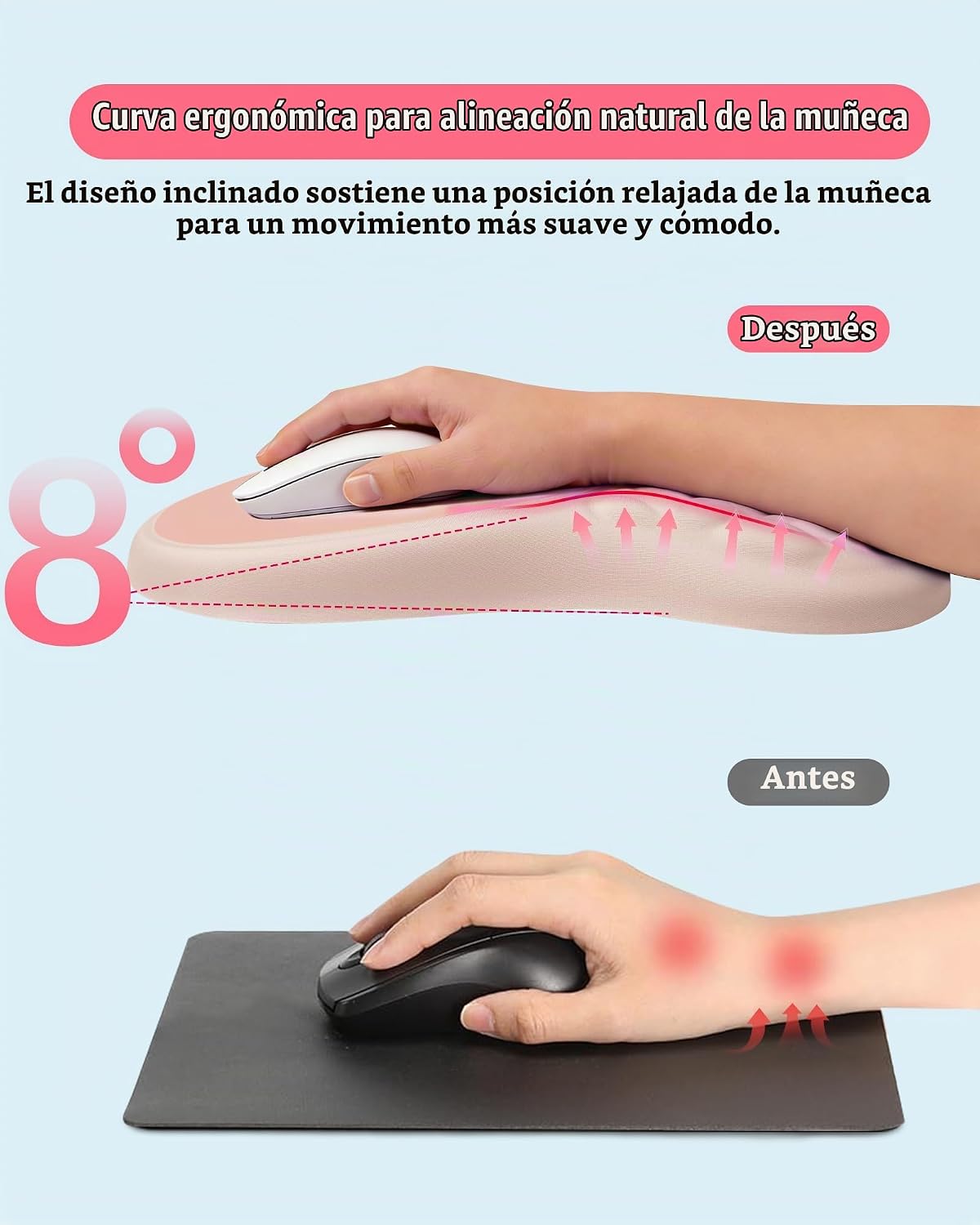 Alfombrilla ergonómica para mouse con reposamuñecas de espuma