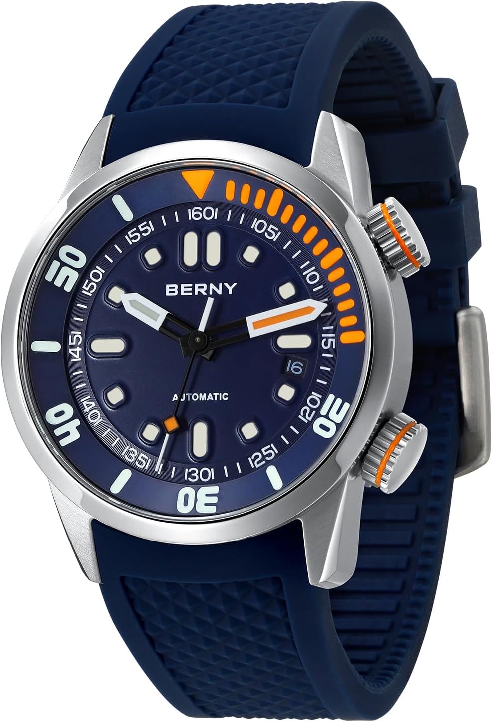 BERNY Reloj de buceo para hombre, relojes mecánicos automáticos de moda para hombres, reloj de pulsera masculino impermeable 20ATM, cristal de zafiro súper luminoso con banda de reloj de silicona