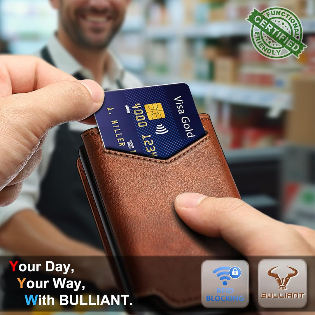 BULLIANT Cartera para Hombre Cartera de Cuero Portadores de Tarjeta...