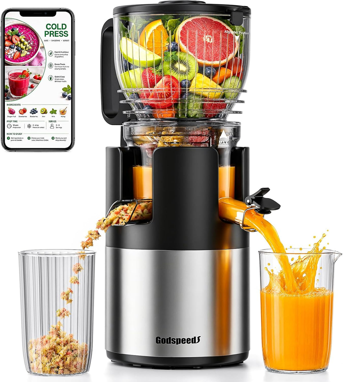 Godspeeds® Smoothpress® Máquina exprimidora de prensado en frío de 6 pulgadas