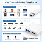 Adaptador de cámara USB C, divisor de carga PD 2 en 1 para iPhone