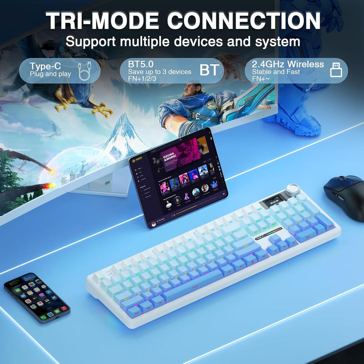 AULA F108 PRO - Teclado mecánico inalámbrico con pantalla y perilla...