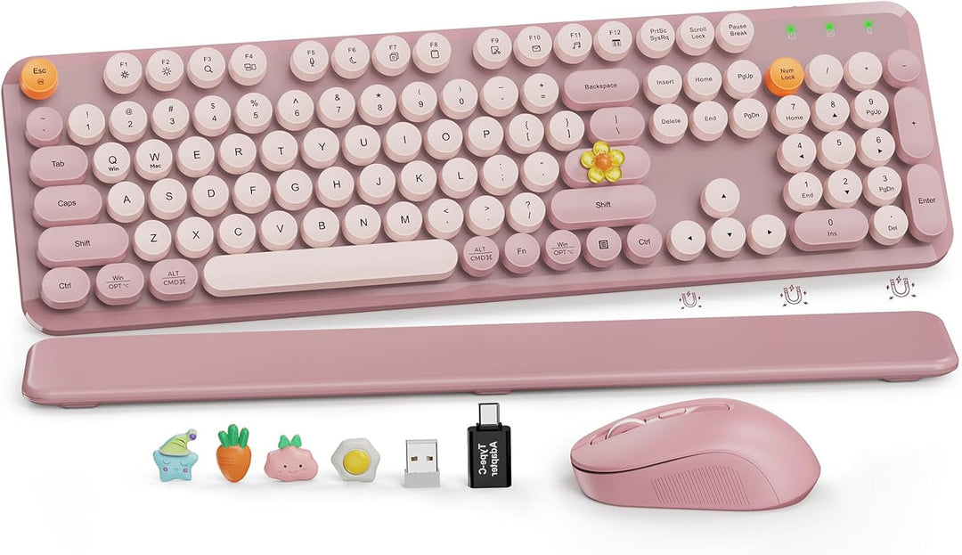 Combo de teclado y mouse inalámbricos, teclado estilo máquina de es...