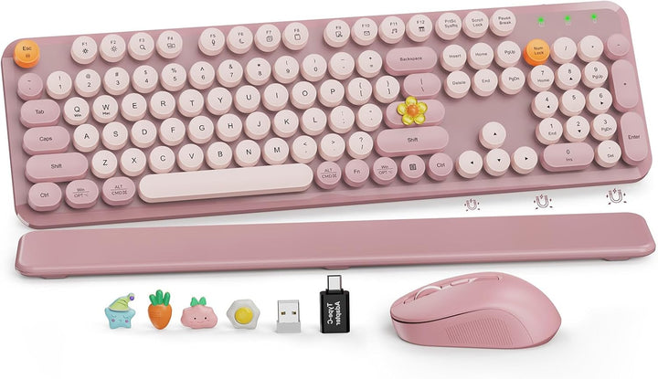 Combo de teclado y mouse inalámbricos, teclado estilo máquina de es...