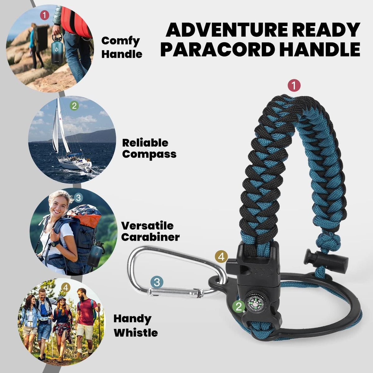 RAYMYLO Botella de acero inoxidable|Aislamiento al vacío de triple pared (fría por hasta 48 horas)|A prueba de fugas|Sin BPA|De 64 oz|Cuerda de paracaídas|Tapa con boquilla y popote