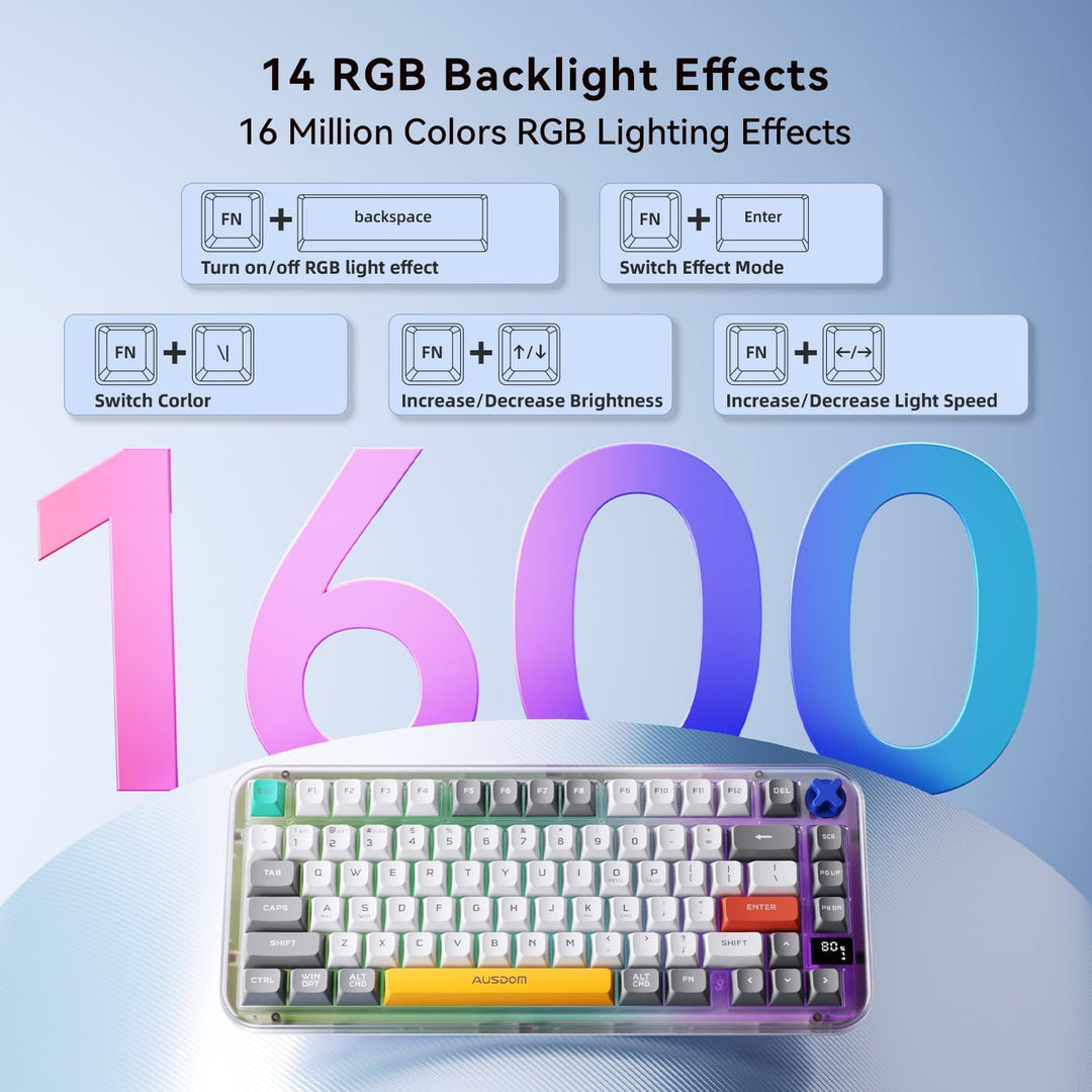 AUSDOM K75pro Teclado cremoso inalámbrico para juegos, teclado de c...