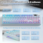 CORBOBO LINGBAO K108 Pro Teclado mecánico inalámbrico, Azul, rosa y morado (impresión lateral)