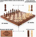 AMEROUS Juego de ajedrez y damas de madera magnética de 15 pulgadas (2 en 1), tablero plegable, caja de regalo, 24 piezas de alegría, 2 reinas adicionales, juego de ajedrez para principiantes para niños y adultos