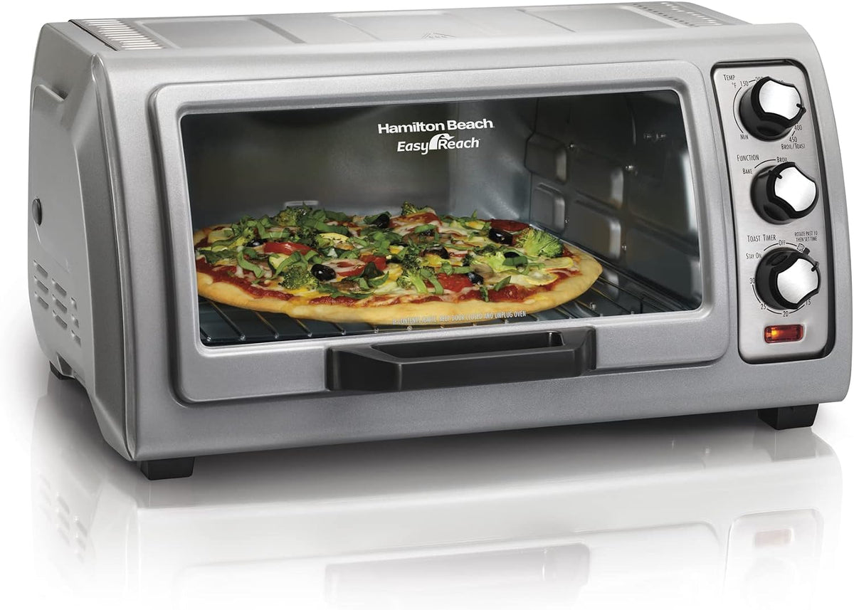 Hamilton Beach 31127 horno tostador con puerta, espacio para 6 rodajas, y apagado automático, plateado