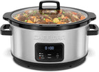 Chefman Olla de cocción lenta digital programable de tamaño familiar grande de 7 cuartos de galón con temporizador de 24 horas, ajustes bajos, altos y cálidos, cerámica Crock, tapa de vidrio templado