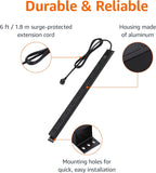 Amazon Basics Regleta protectora de sobretensiones, 9 tomacorrientes, resistente, metal, 600 julios, cable de extensión de 6 pies, montable, amplio espaciado, negro