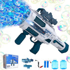 Pistola automática de burbujas Gatling con 2 baterías recargables, produce decenas de miles de burbujas/minuto, incluye vista y linterna, ABS probado en caídas, juguete de máquina de burbujas para niños y adultos, fiesta, boda