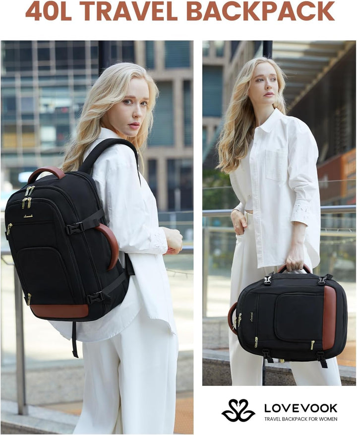 LOVEVOOK Mochila de viaje para mujeres y hombres, Negro, marrón, Mo...