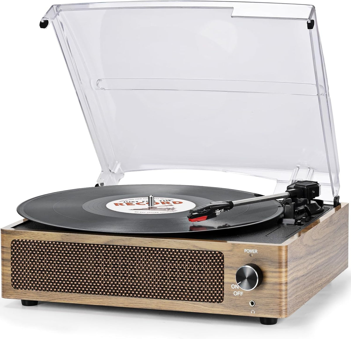 Tocadiscos de vinilo con altavoces, tocadiscos vintage para discos de vinilo accionados por correa, tocadiscos de 3 velocidades, reproducción inalámbrica, auriculares, entrada AUX, salida RCA, LP