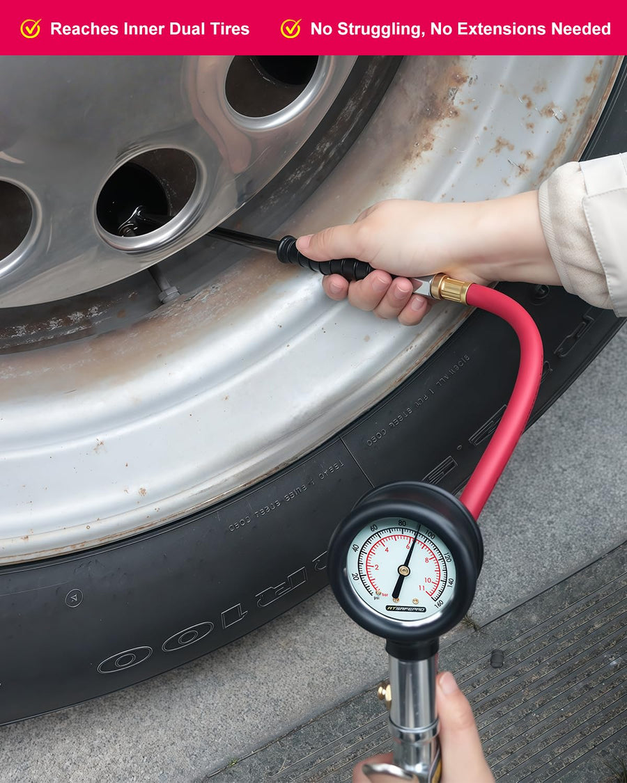 ATsafepro Inflador de neumáticos con manómetro, 10-160 PSI, mandril...