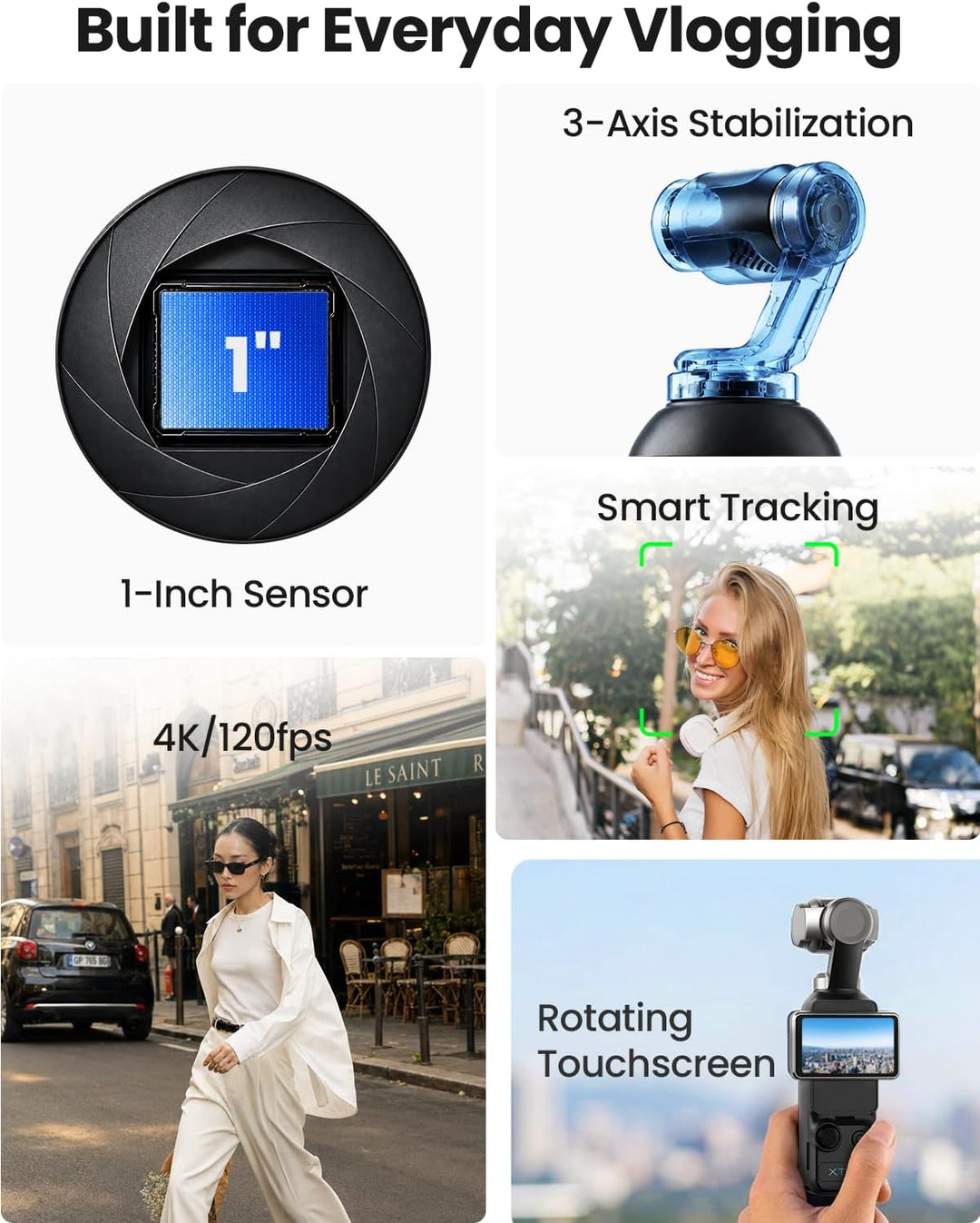 Xtra Muse con mini trípode combo, cámara de vlogging con videos CMO...