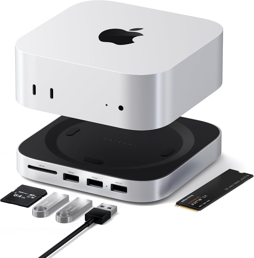 Satechi Mac mini M6, M5 Pro, M4 Hub & Stand con NVMe SSD Enclosure, Silver