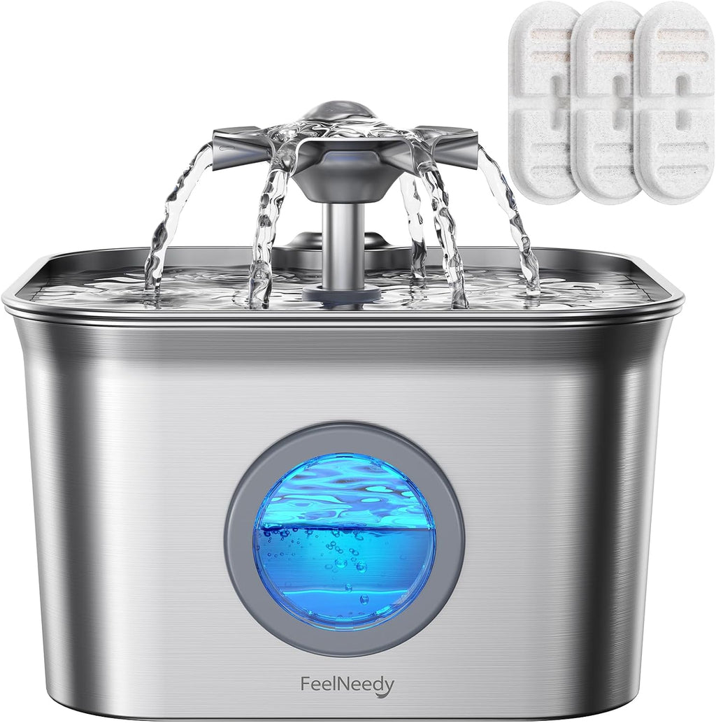 Fuente de agua para gatos Acero inoxidable: 99oz/2.8L Bebedero automático para mascotas