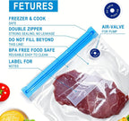 MEGAWISE Paquete de 30 bolsas reutilizables selladoras al vacío, bolsas de almacenamiento Sous Vide sin BPA, 3 tamaños con válvula de aire y doble cremallera, aptas para microondas y congelador, para
