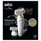 Braun Silk-épil 9 Flex Depiladora 360 Flex y cabezal pivotante, húm...
