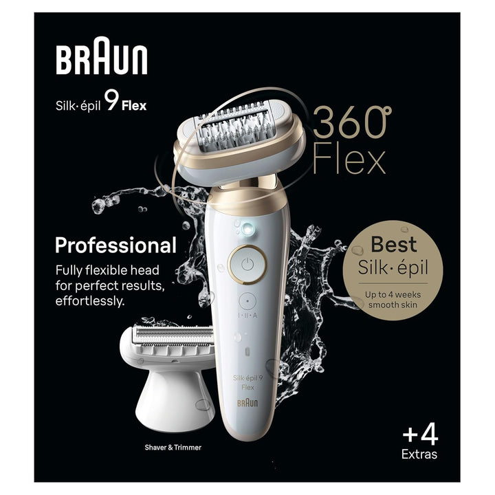 Braun Silk-épil 9 Flex Depiladora 360 Flex y cabezal pivotante, húm...