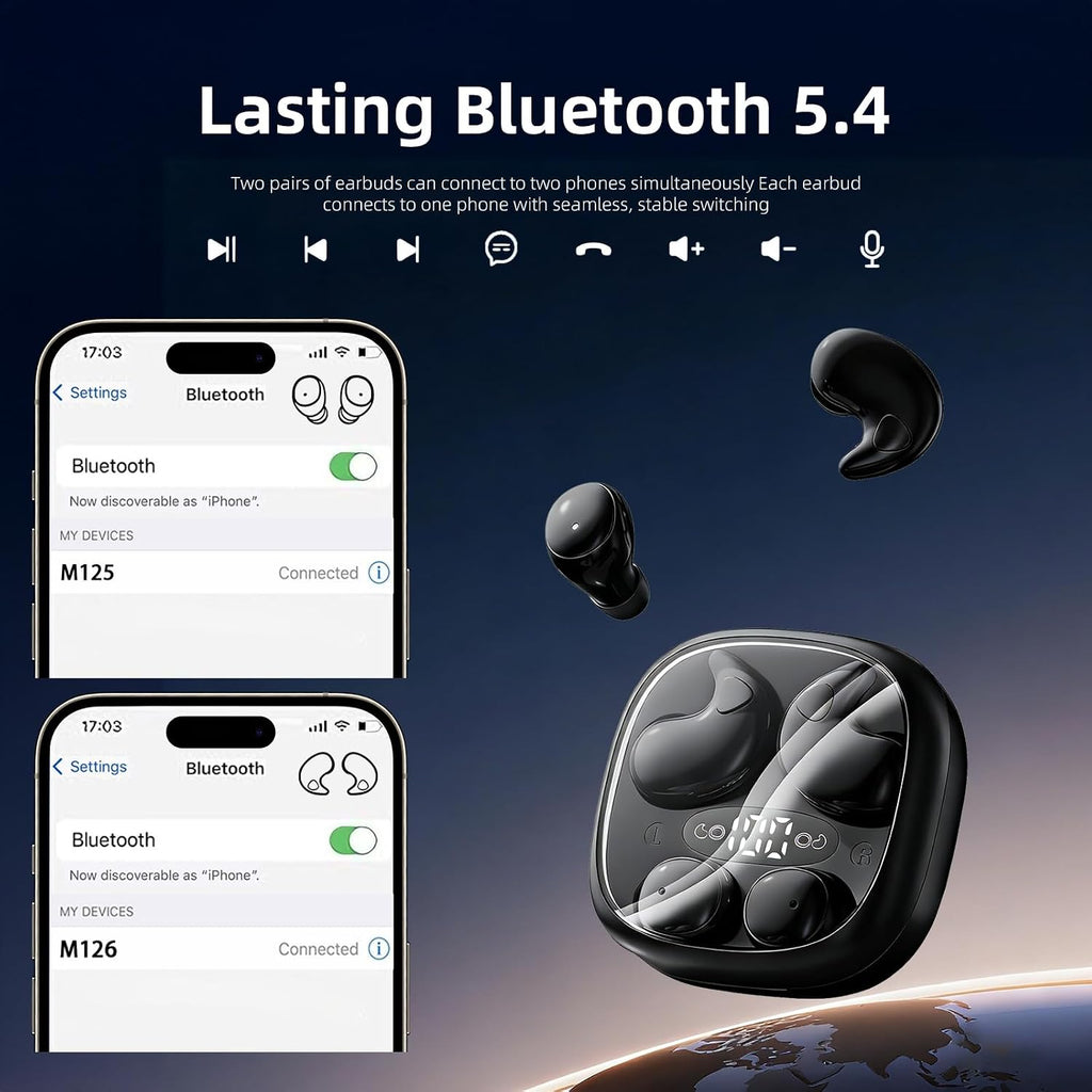 Auriculares planos para dormir pequeños, invisibles, inalámbricos, pequeños auriculares inalámbricos ocultos para dormir de lado, auriculares intrauditivos discretos para canales auditivos