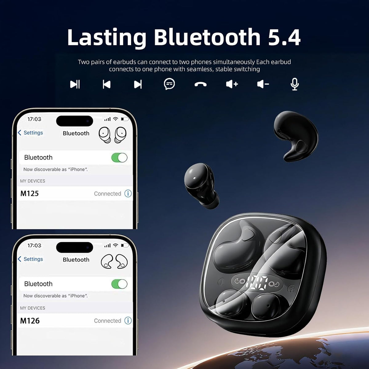 Auriculares planos para dormir pequeños, invisibles, inalámbricos, pequeños auriculares inalámbricos ocultos para dormir de lado, auriculares intrauditivos discretos para canales auditivos