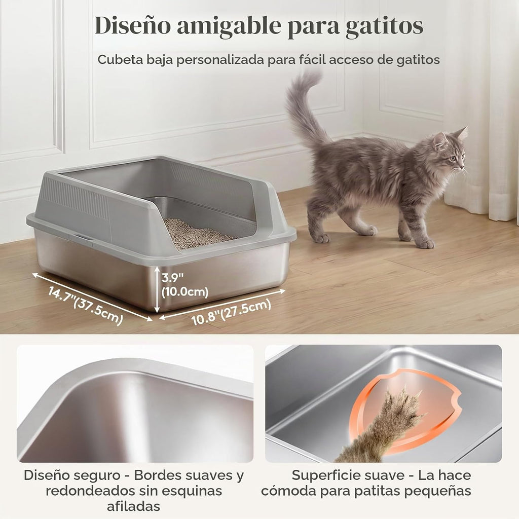 Lifewit Caja de arena para gatos de acero inoxidable para gatito, 17.7 ×