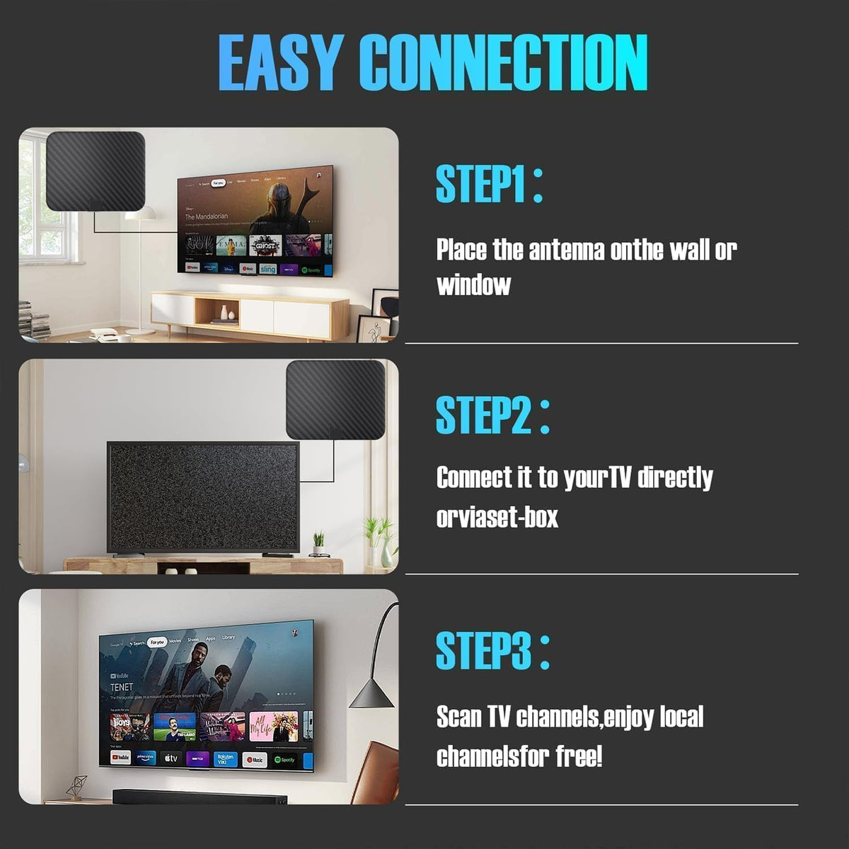 Antena de TV para canales locales, antena de TV para Smart TV interior