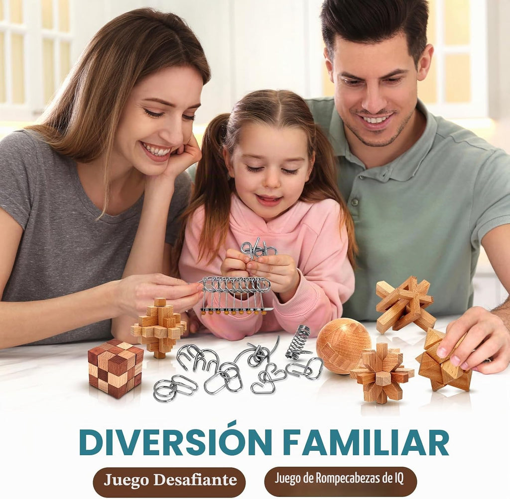 Rompecabezas de metal de madera, regalos de Pascua para niños y adolescentes, rompecabezas de cerebro desenredado de eslabones de hierro, juego de entrelazado, anillo chino, juguete mágico para recuerdos de fiesta, niños y adultos, desafío paquete de 32