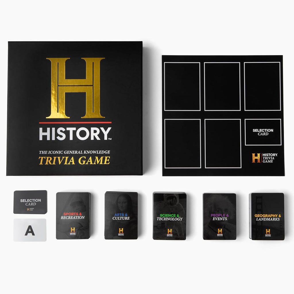 HISTORY Channel Trivia Game - Más de 2000 preguntas de conocimiento general | Juego de cartas de trivia oficial del canal HISTORY y juego de fiesta para adultos, familias y noche de juegos de mesa - Gran regalo para papá y aficionados a la historia