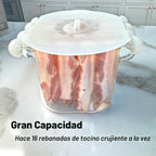 Cocina de vidrio para microondas y tocino, tapa de silicona, 4 pinchos de vidrio, 100 onzas