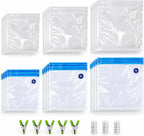 MEGAWISE Paquete de 30 bolsas reutilizables selladoras al vacío, bolsas de almacenamiento Sous Vide sin BPA, 3 tamaños con válvula de aire y doble cremallera, aptas para microondas y congelador, para