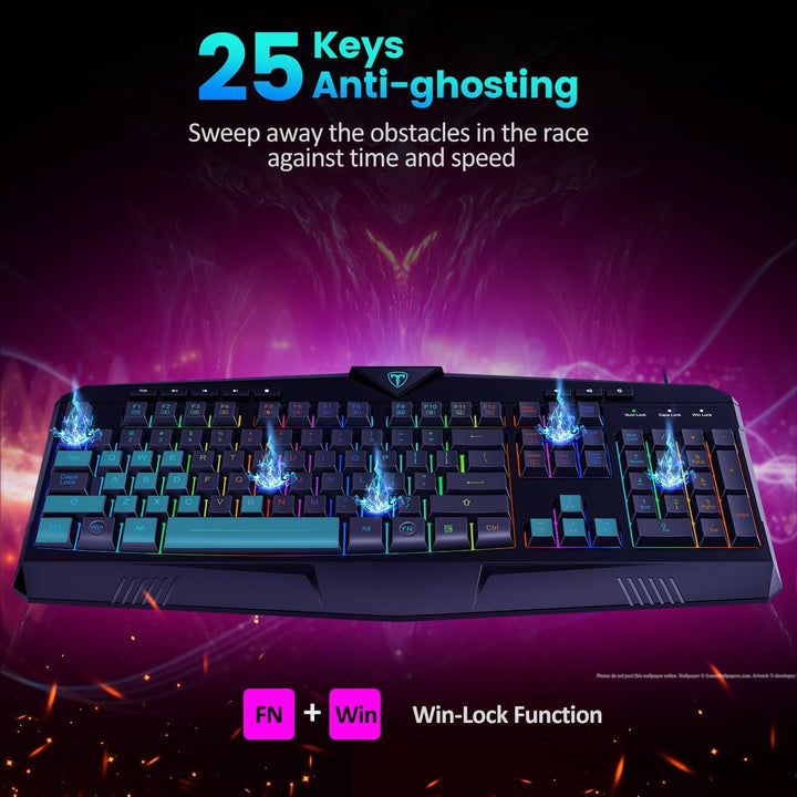Dacoity Teclado para videojuegos, teclado silencioso con retroilumi...