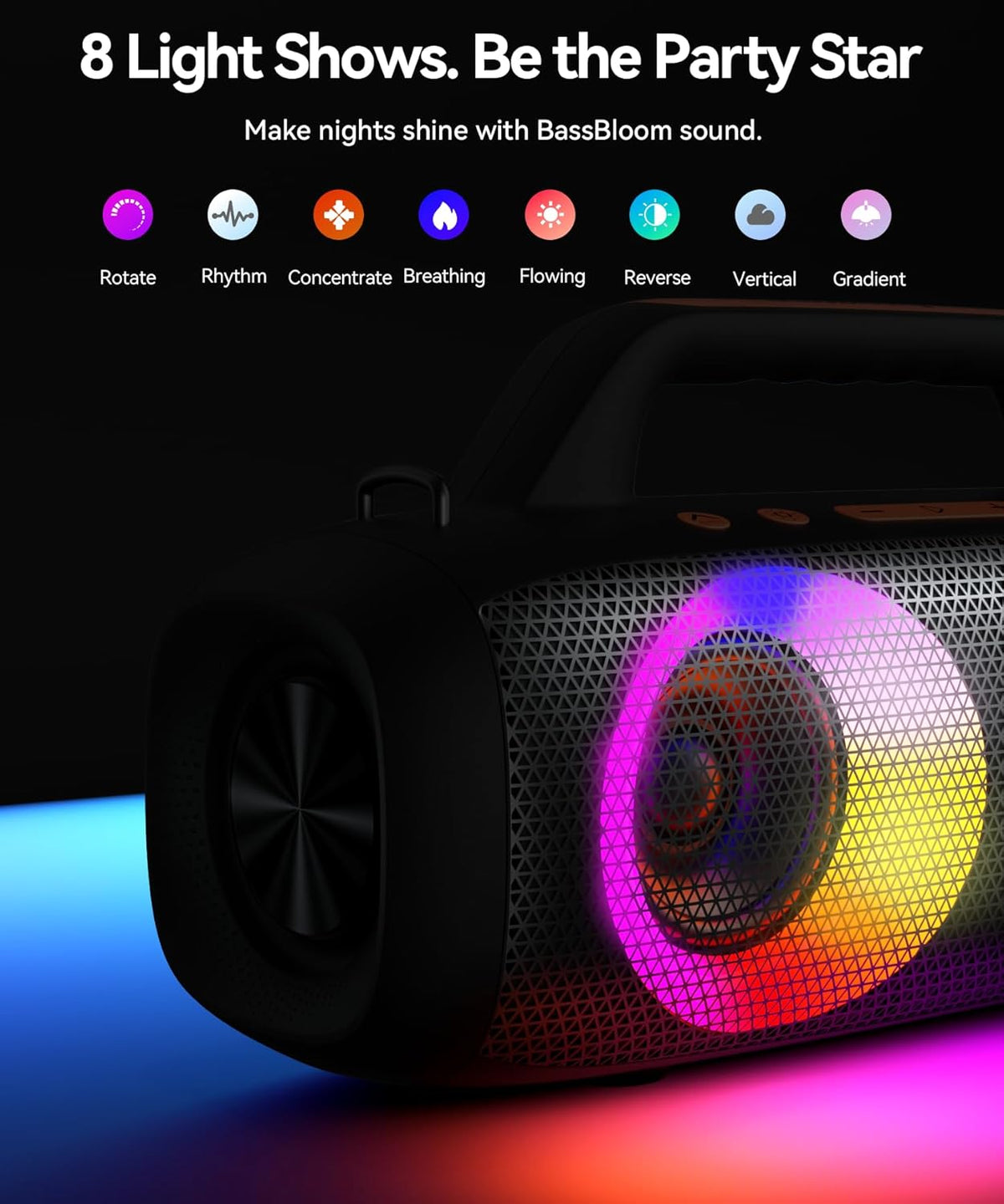 BassBloom Roar 1 altavoz Bluetooth portátil, sonido potente de 60 W...