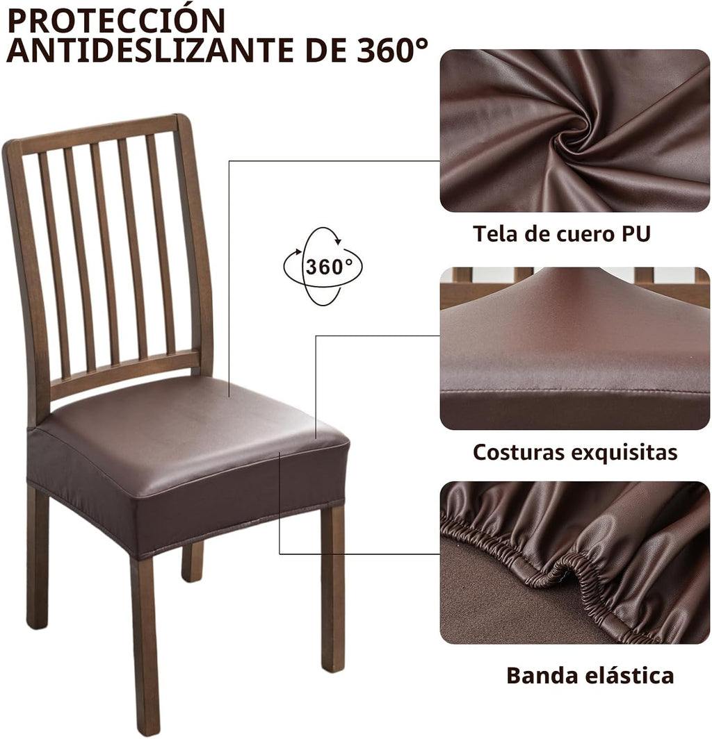 Fundas impermeables para asientos de sillas de comedor, juego de 4, fundas de asiento de cuero PU para sillas de comedor, fundas de asiento extraíbles lavables para sillas, fundas protectoras