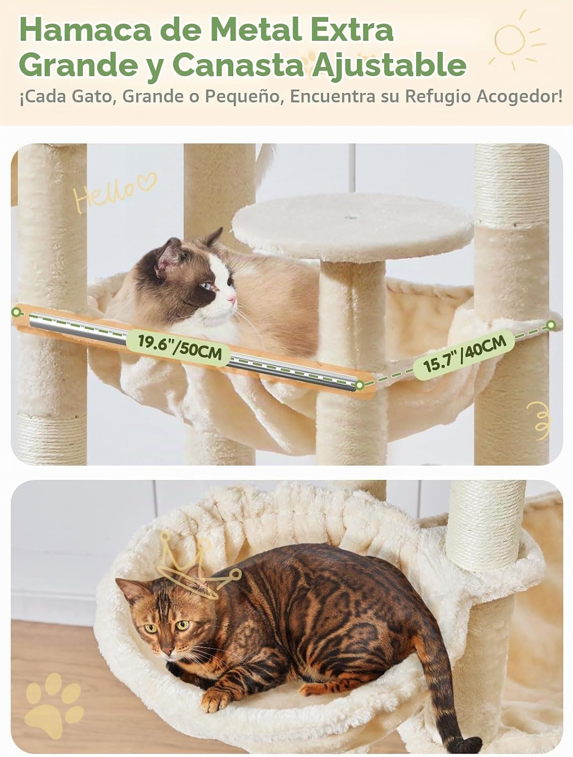 Taoqimiao Árbol para Gatos Alto, 76In Torre para Gatos Grandes, 3 Plataformas Acolchadas