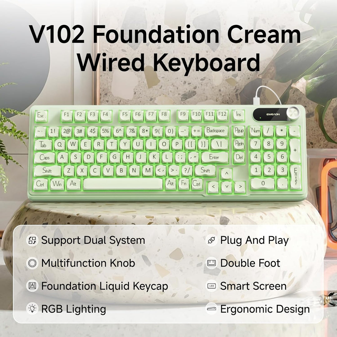 EWEADN V102 Teclado con cable, 98 teclas, teclado cremoso para jueg...