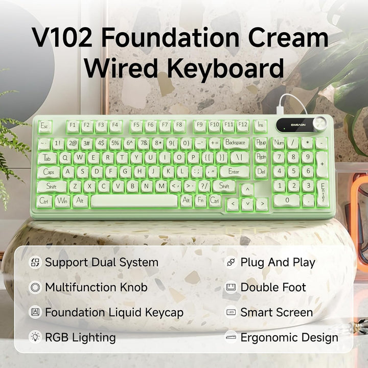 EWEADN V102 Teclado con cable, 98 teclas, teclado cremoso para jueg...
