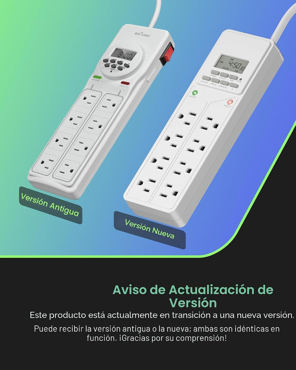 BN-LINK Protector de sobretensión de 8 salidas con temporizador digital de 7 días (4 salidas temporizadas, 4 salidas siempre encendidas) - Blanco