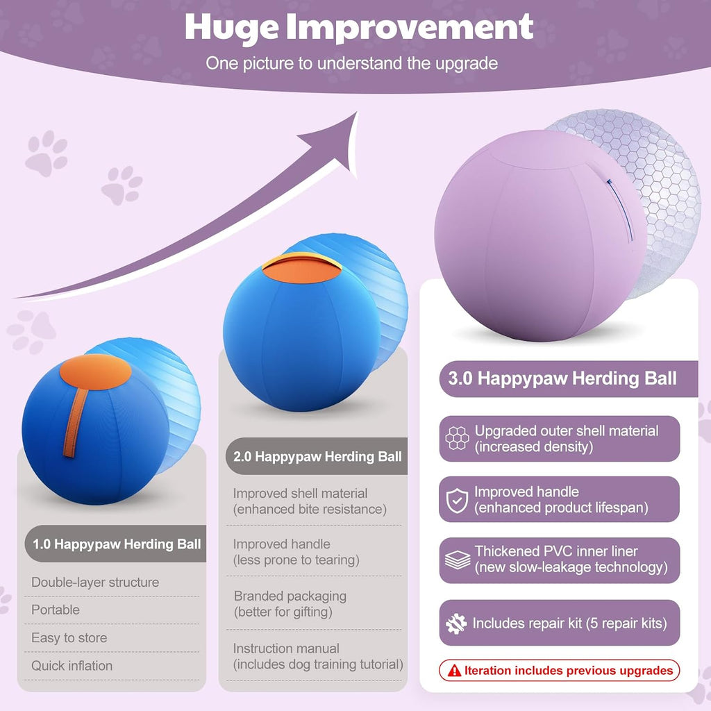 Happypaw 3.0 Upgrade - Pelota de pastoreo de 18 pulgadas para perros, color