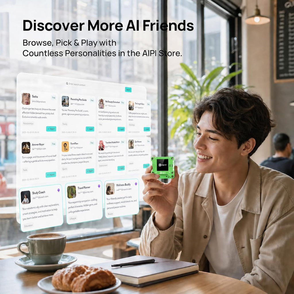 AIPI Lite AI Robot Companion, personaje personalizado, encubrimiento de voz, soporte de base de conocimientos, robot de escritorio AI alimentado por ChatGPT (verde)