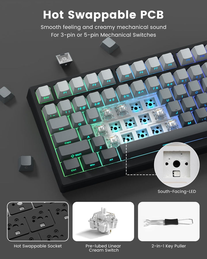 Keyporia X98 Wireless Mechanical Keyboard, RGB Backlit Custom Gamin...